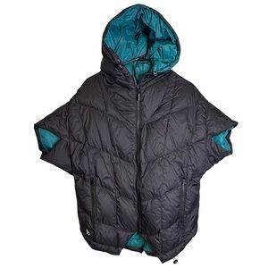 Heim-Made S/M Cocoon Navy Teal Reversible Hooded Puffer Vest Duck Down Feather